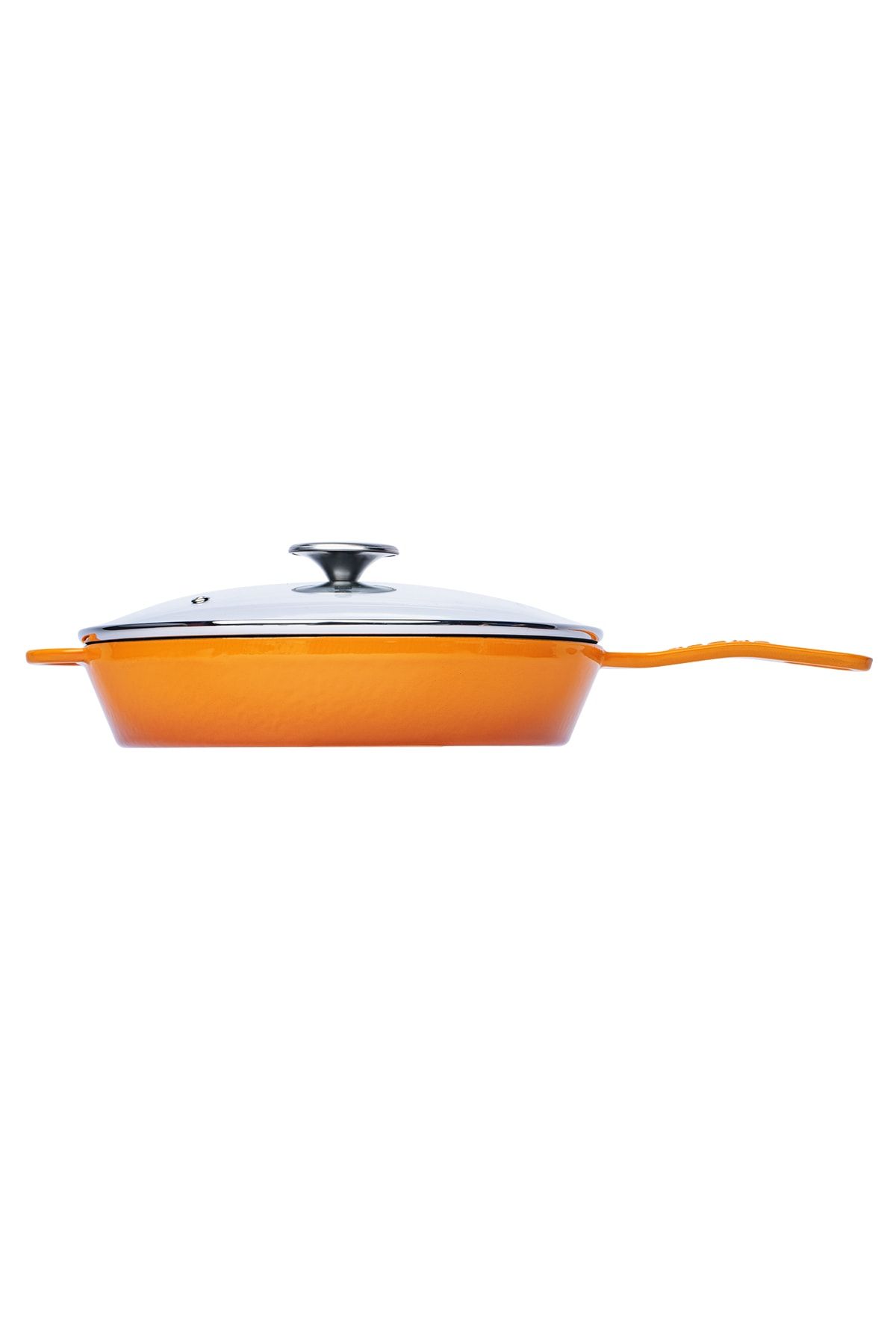 Turuncu Yuvarlak Cam Kapaklı Döküm Tava 28 Cm