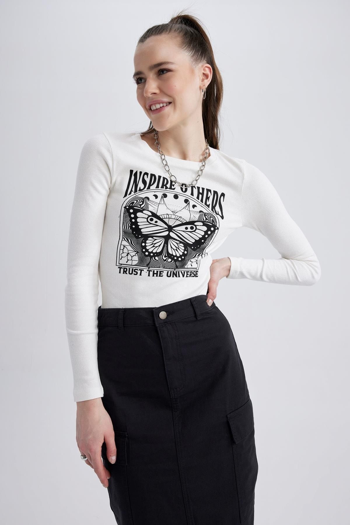 DeFacto T-Shirt Ecru Regular Fit
