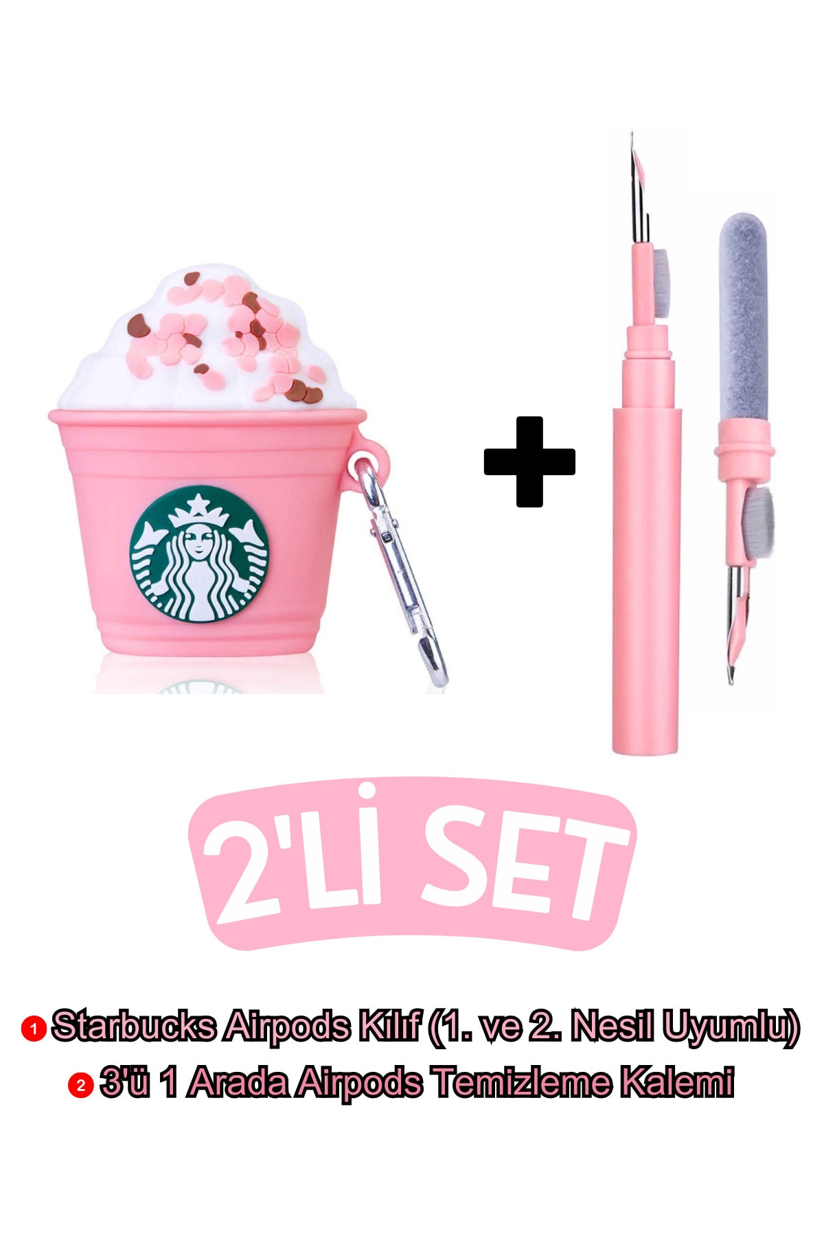 1st & 2nd Generation Compatible Pink Starbucks Case And Pink 3-in-1 Headphone Cleaning Pen Set