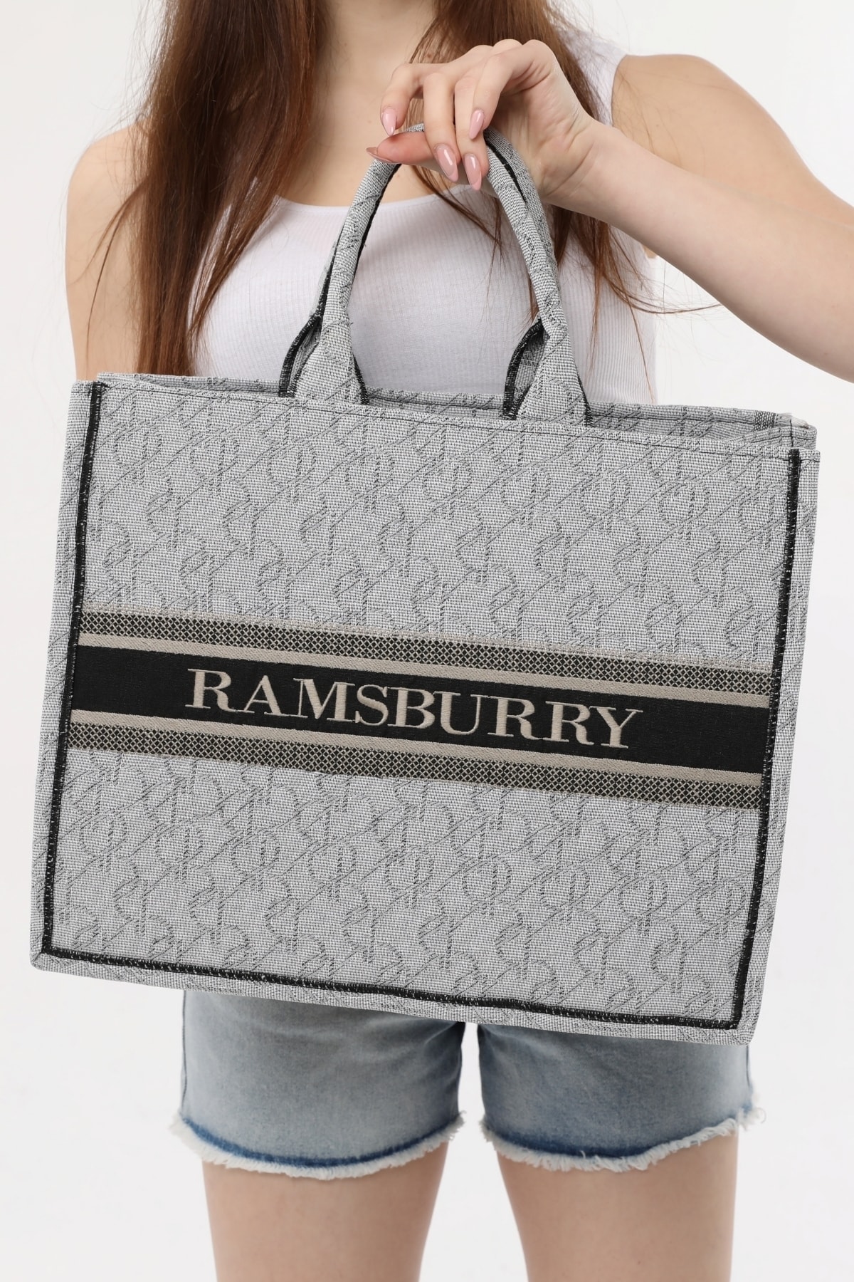 Ramsburry Kadın Krem Su Itici Dokuma Kumaş Plaj Çantası görsel 8