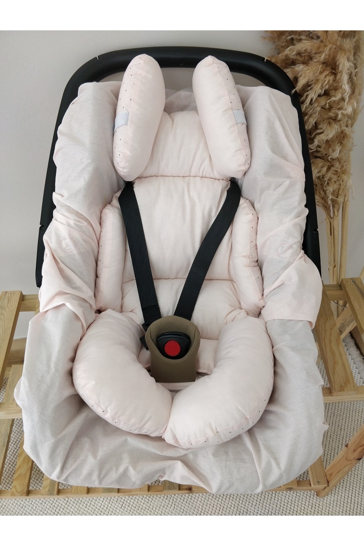 MAMARADUGA Çift Taraflı Puset Örtüsü+puset Minderi+puset Çarşafı 3'lü Set Düz Pembe-puantiyeli fotoğrafı 6 (önizleme)