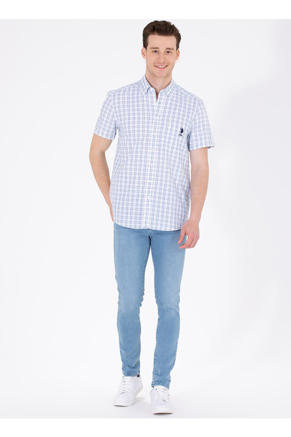 پیراهن مردانه آبی سرمه ای یو اس پولو | 5002995039 اورجینال - تصویر 4