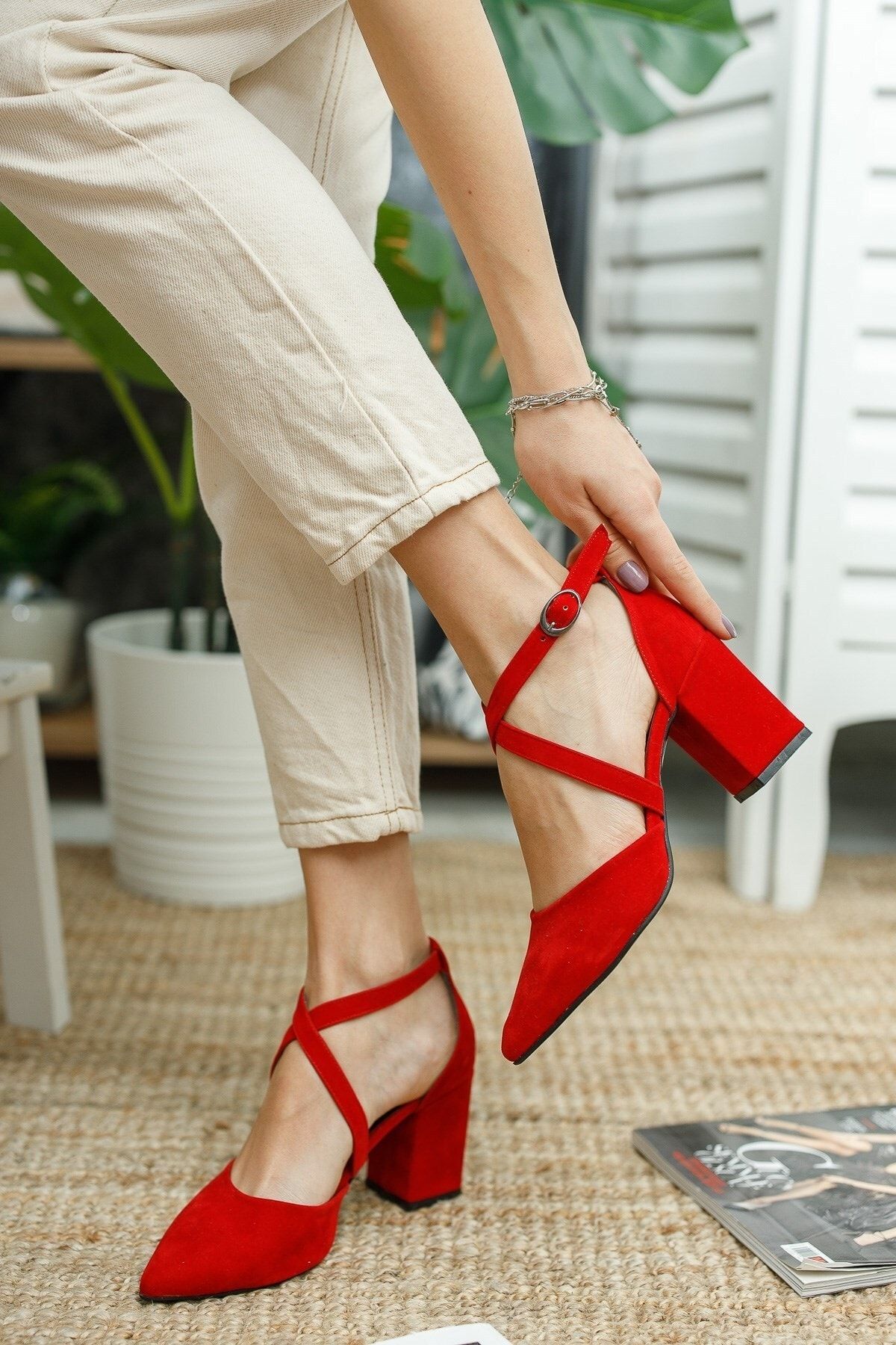 Red cross deals strap heels