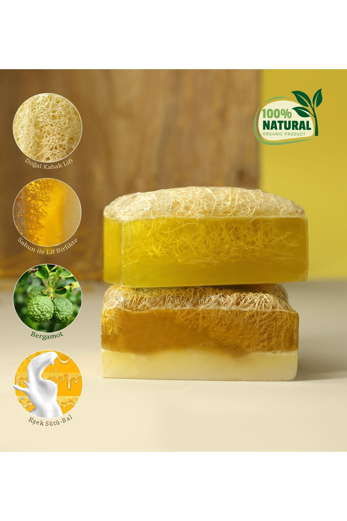 Pack of 2 Natural Handmade Pumpkin Fiber Donkey Milk-Honey and Bergamot Soap