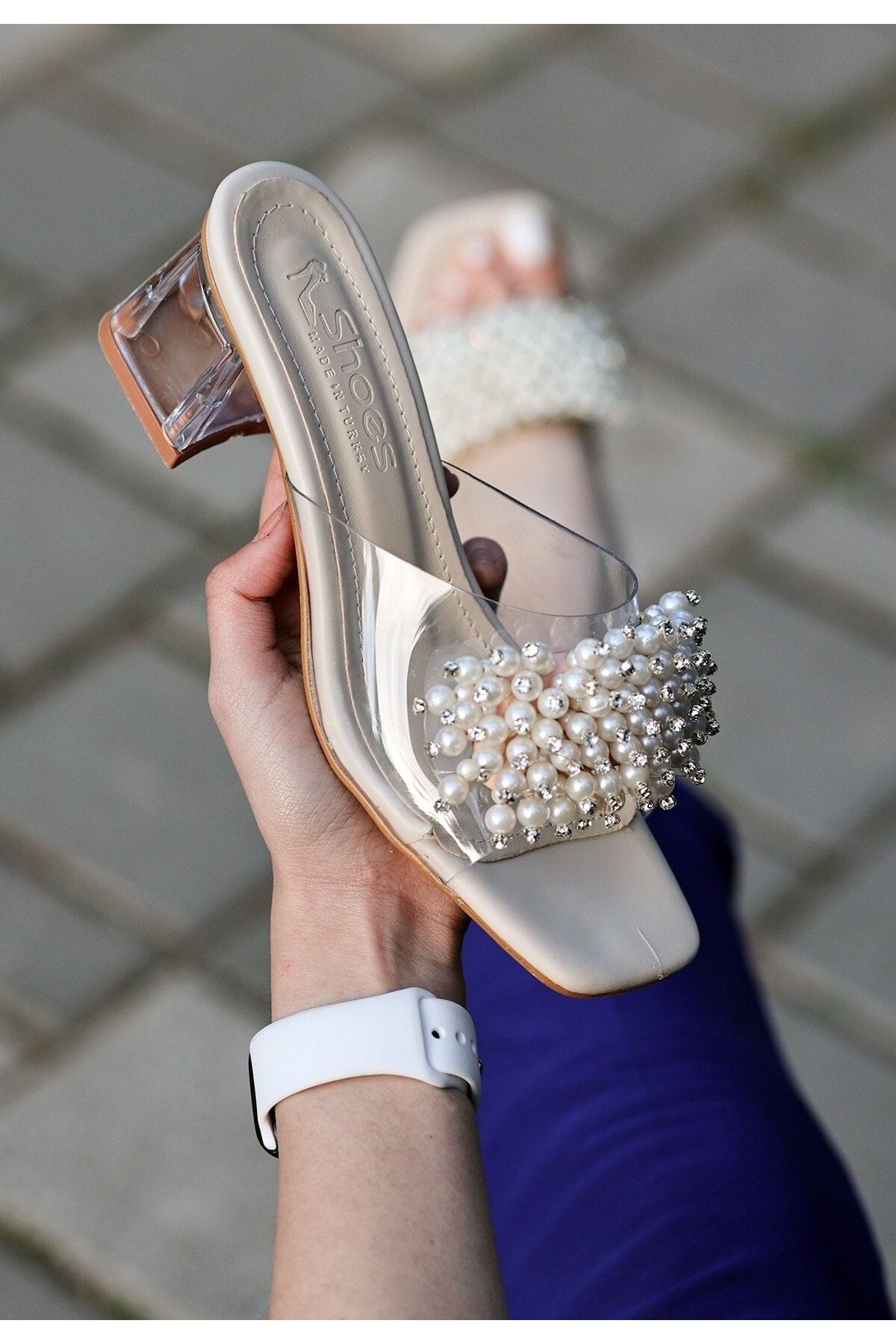 Leyna Bej Cilt Boncuklu Terlik