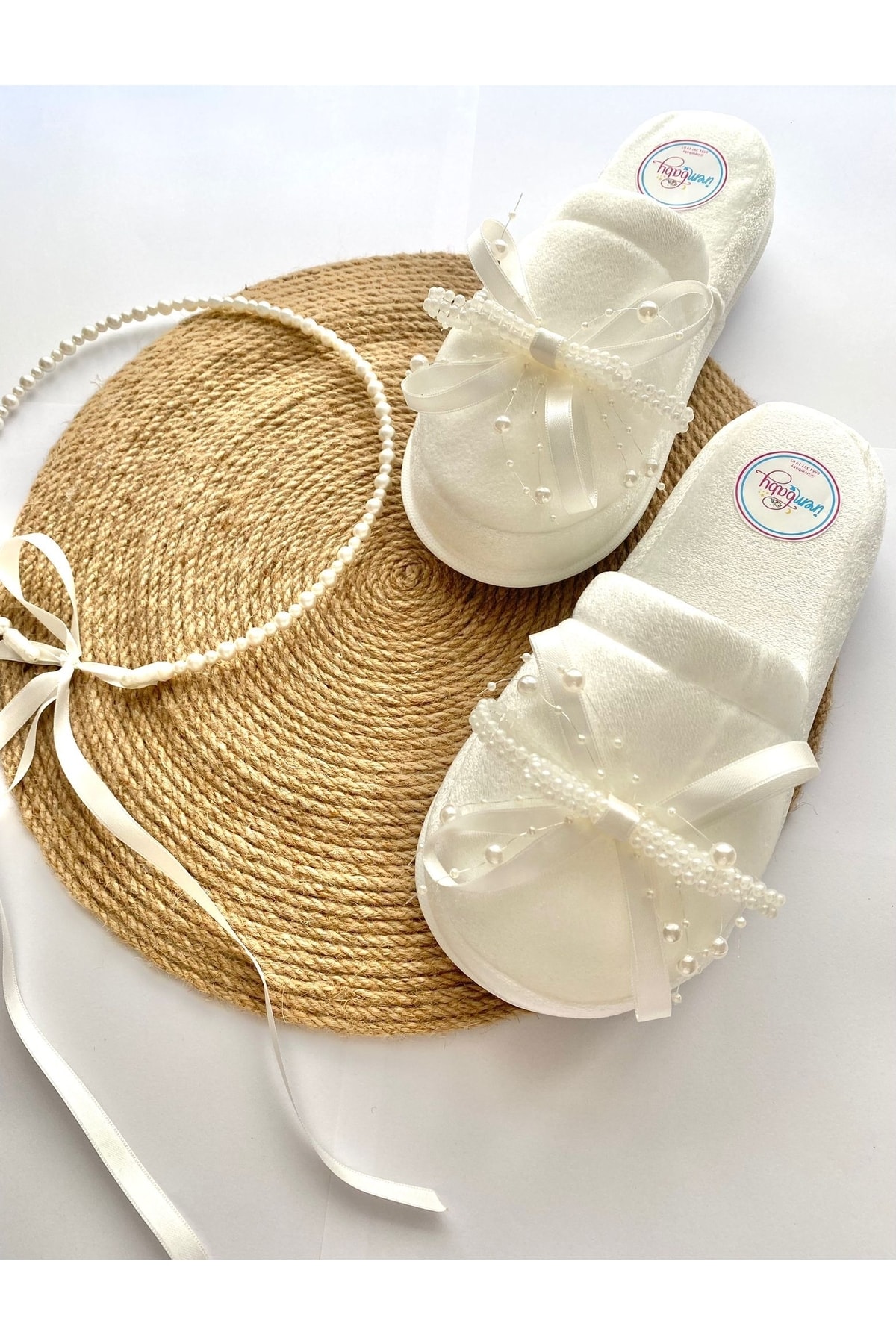 irembaby Anne Bebek Lohusa Beyaz Incili Özel Tasarım Lohusa Tacı Lohusa Terliği fotoğrafı 2 (önizleme)