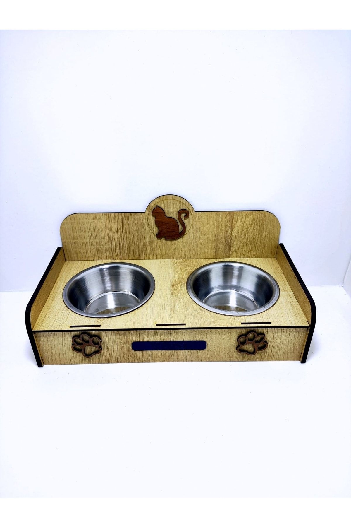EMSE-Double Wooden Steel Paw Patterned Food Bowl 2