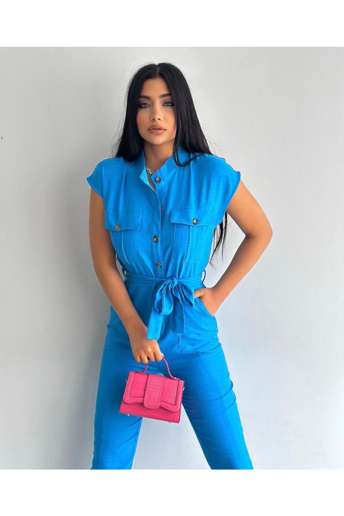 Blue linen shop jumpsuit