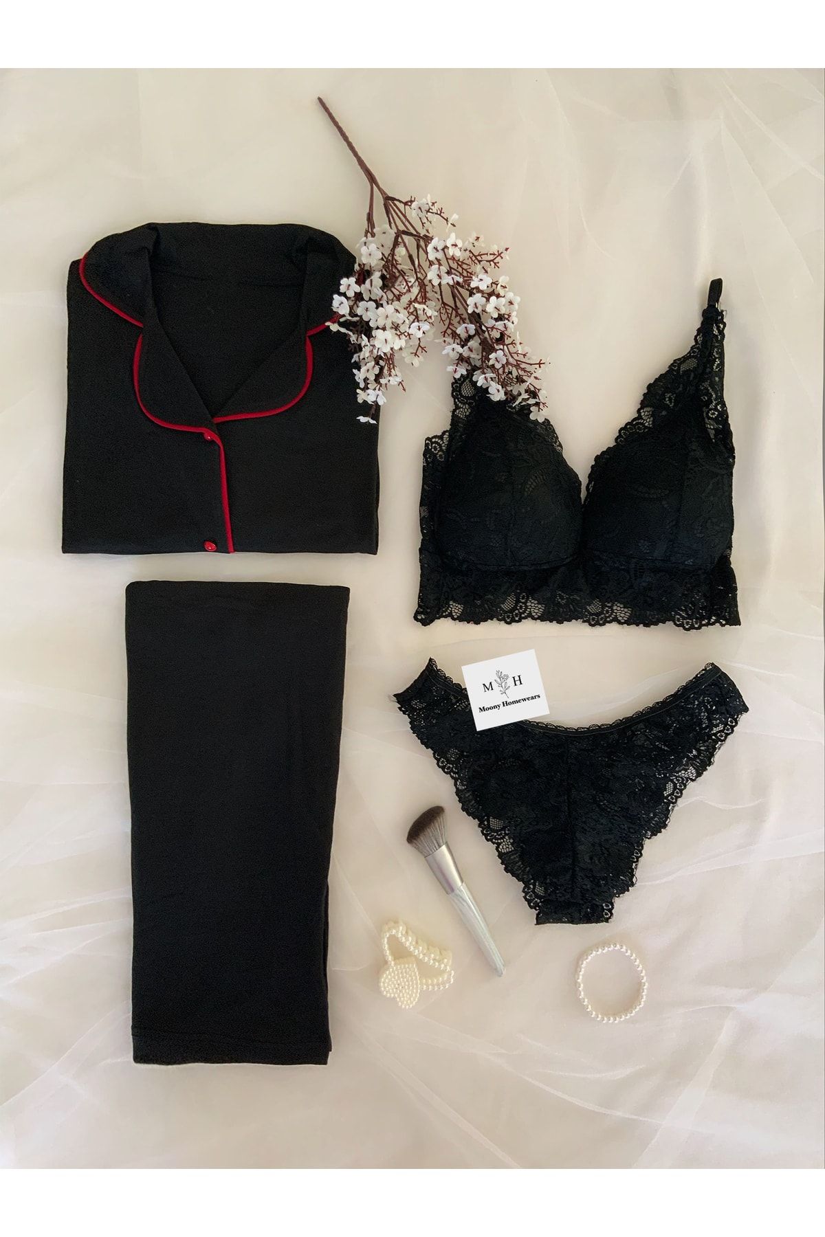 MH Moony Homewears Set De Lenjerie Intima Din 4 Piese Din Bumbac Pieptănat Închis La Culoare Femeie - M