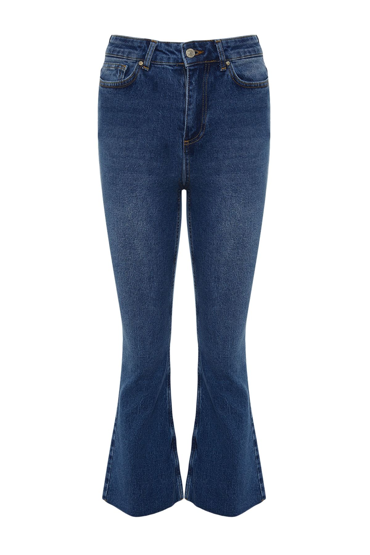 Trendyol Collection-Dunkelblaue High Waist Crop Flare Jeans TWOAW21JE0159 6