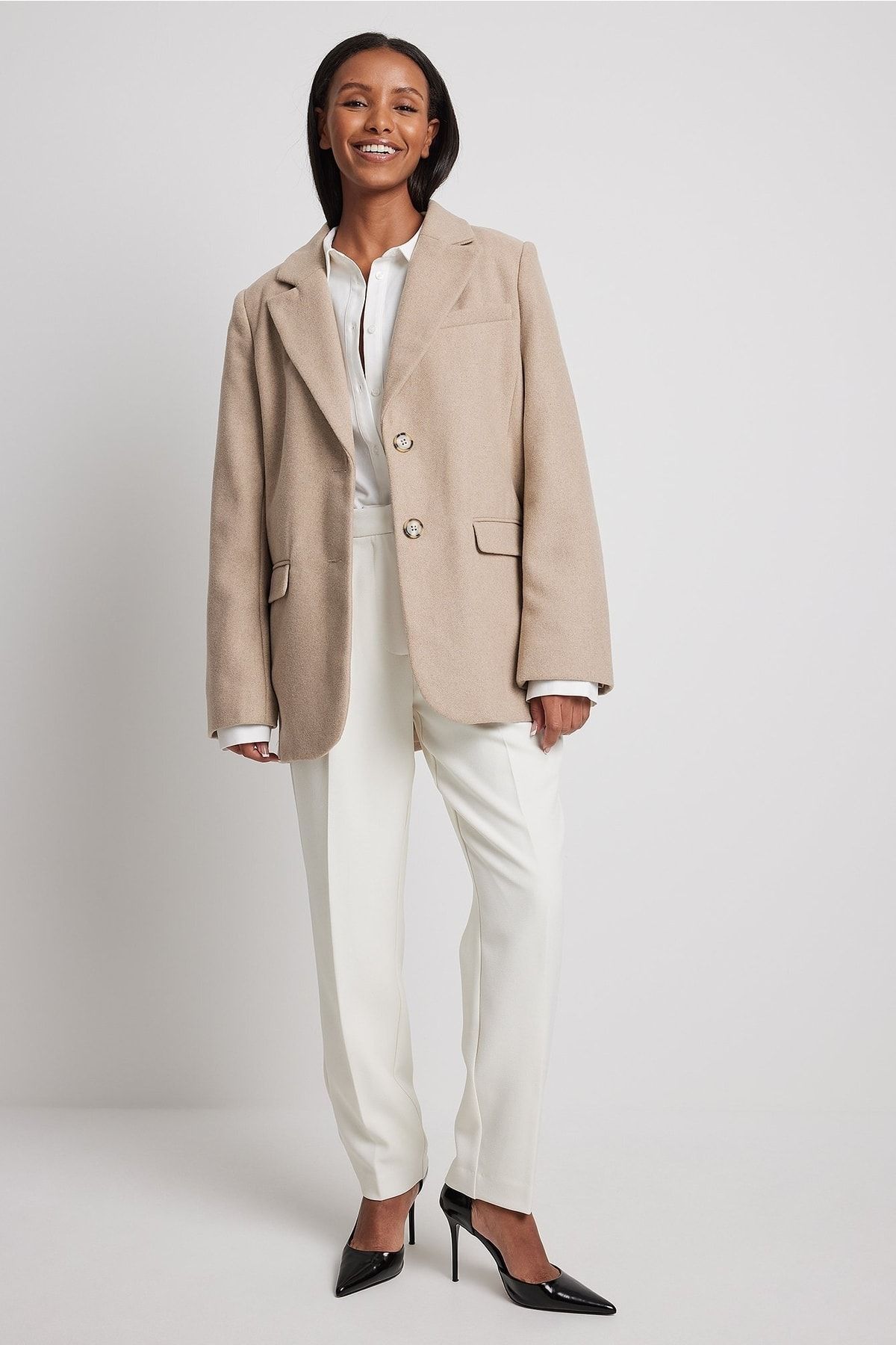 NA-KD Blazer Beige Oversized Fast ausverkauft