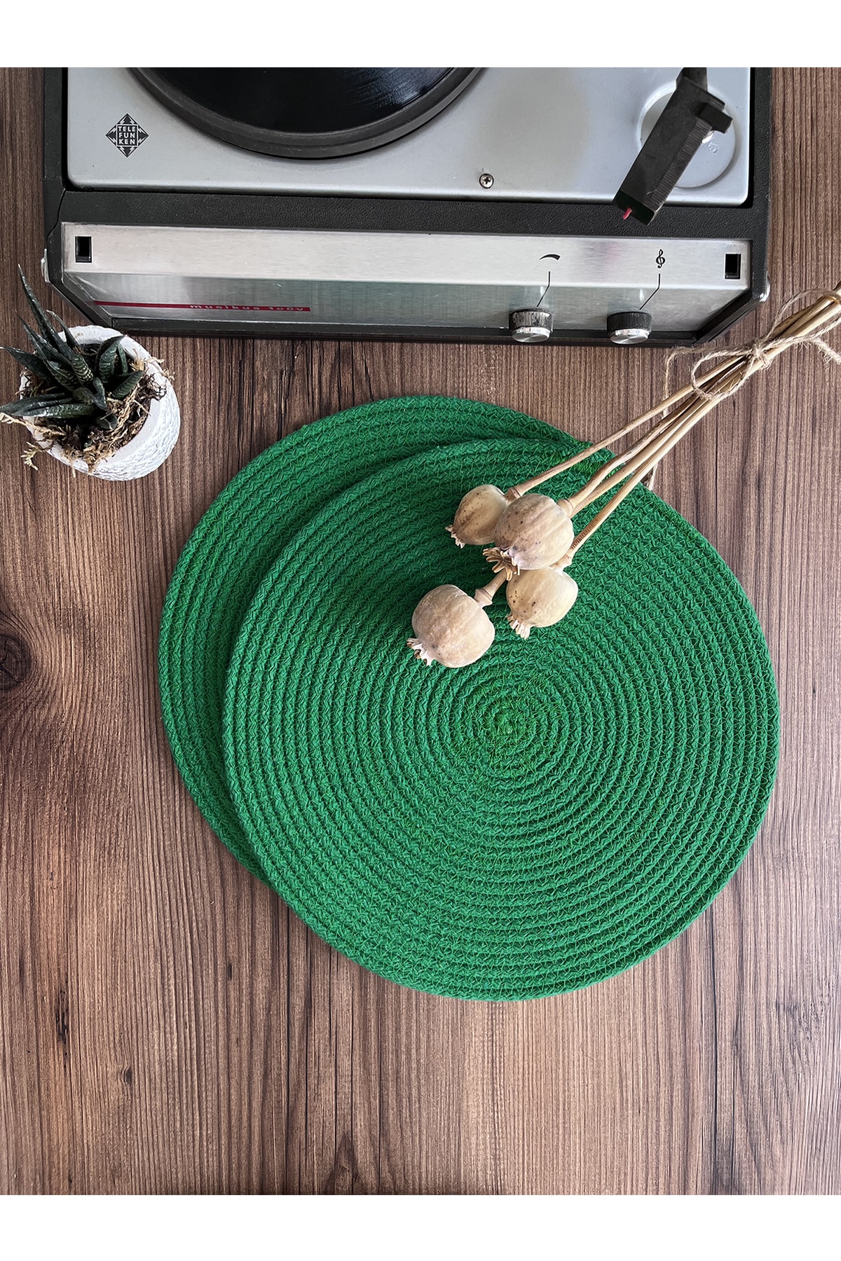 Grass Green Jute American Service 6-Piece Knitted Mesh Underplate