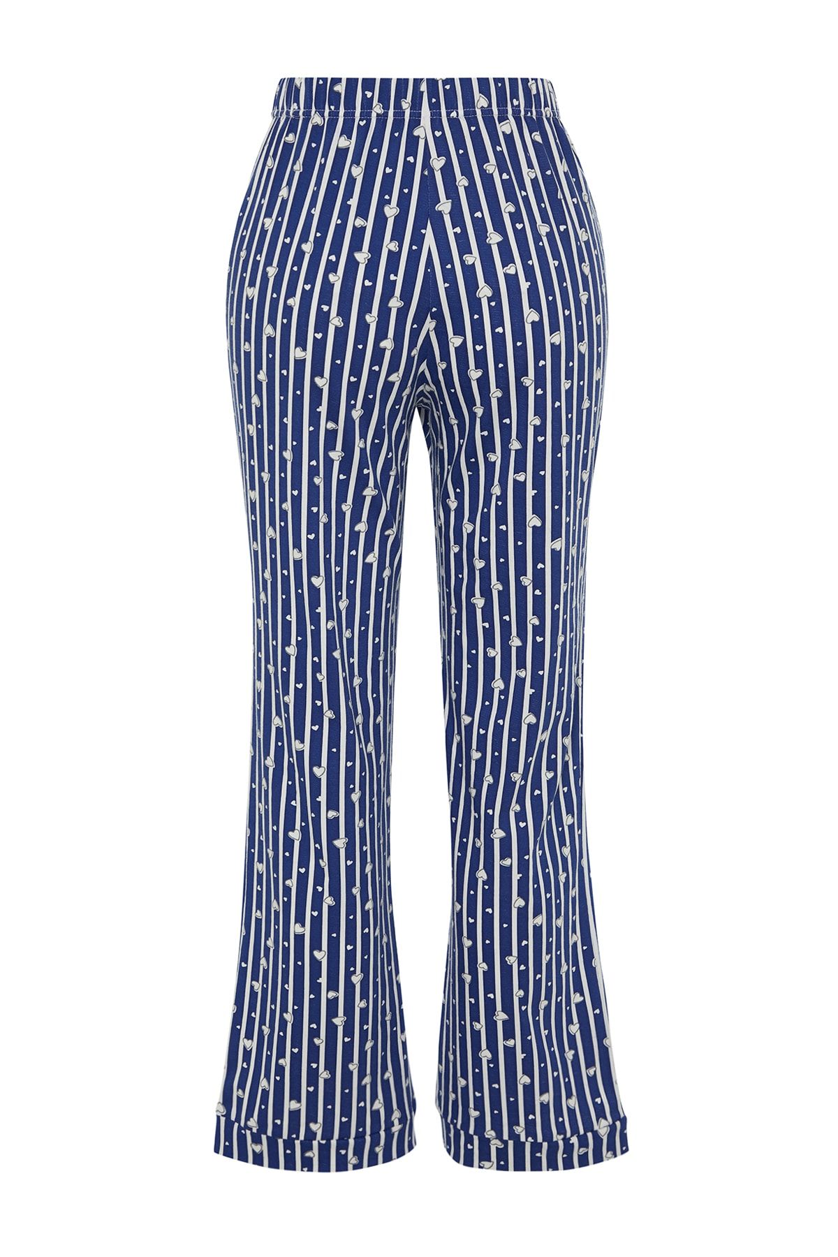 Trendyol Collection-Pantaloni de pijama tricotați din bumbac cu dungi și inimioare bleumarin - THMSS23PJ00002 8