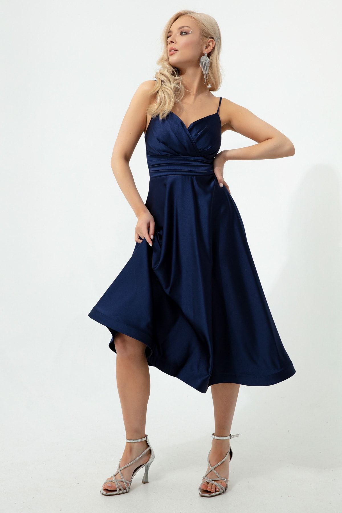 Lafaba Women s Navy Blue Rope Strap Waist Belted Satin Mini