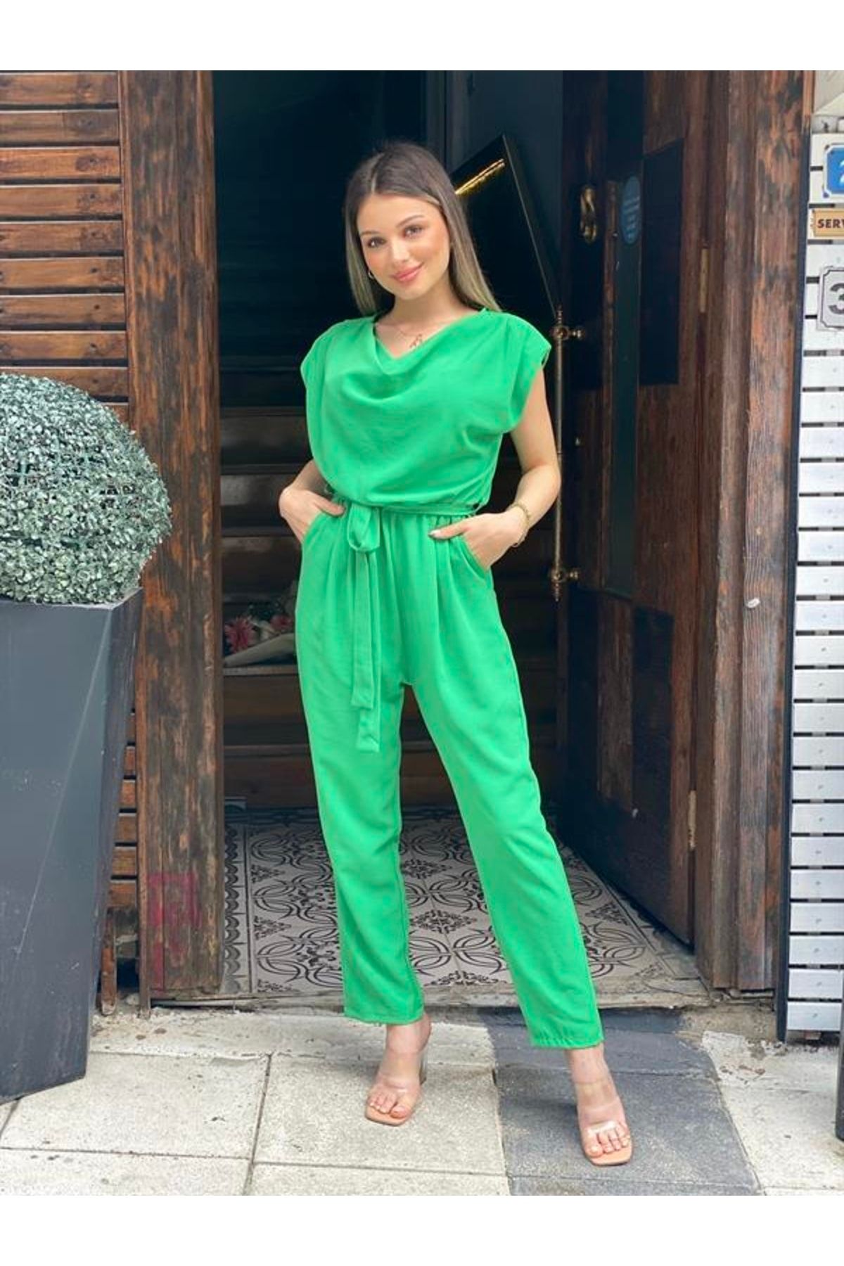 My Blog Padded Collar Belted Jumpsuit Trendyol