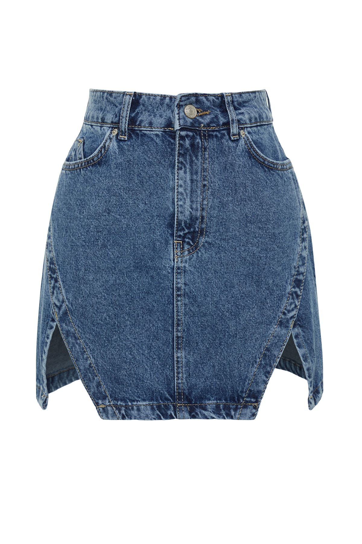 Trendyol Collection-Limitowana edycja - niebieska, bez twarzy i jeansowa mini spódniczka Twoss23Et00347 6