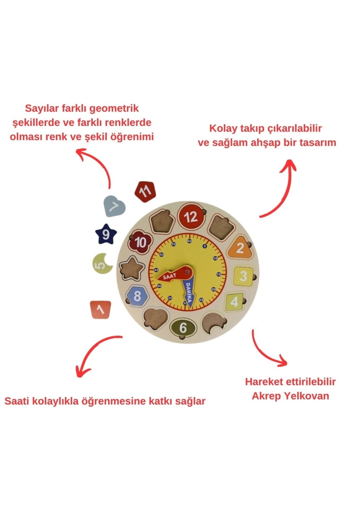 TiaNor Ahşap Montessori Oyuncak Saat Eğitim Seti fotoğrafı 2 (önizleme)