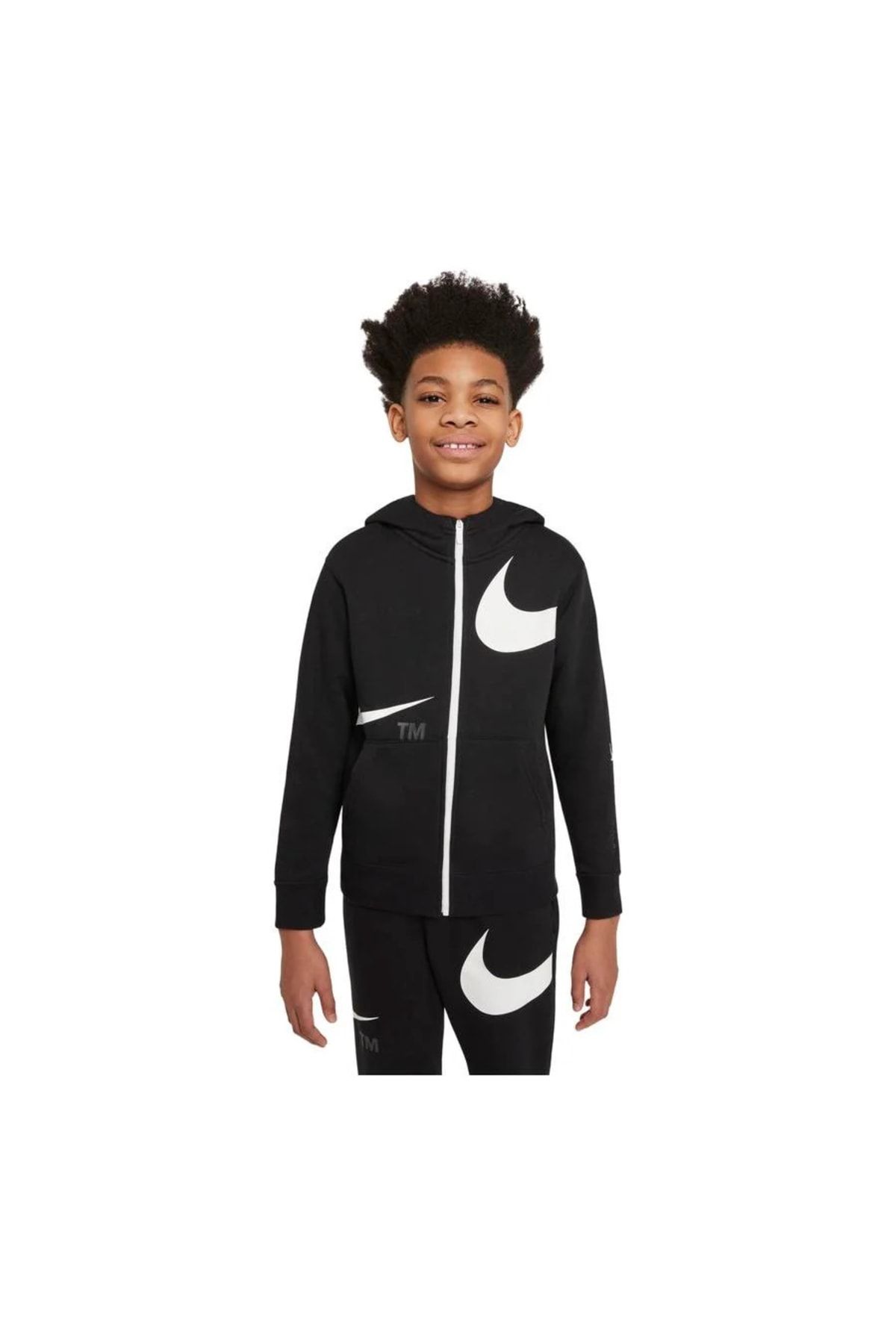Swoosh Fleece Swoosh Fleece Swoosh Boys زیپیشرت مشکی کلاهدار Dd8637 010