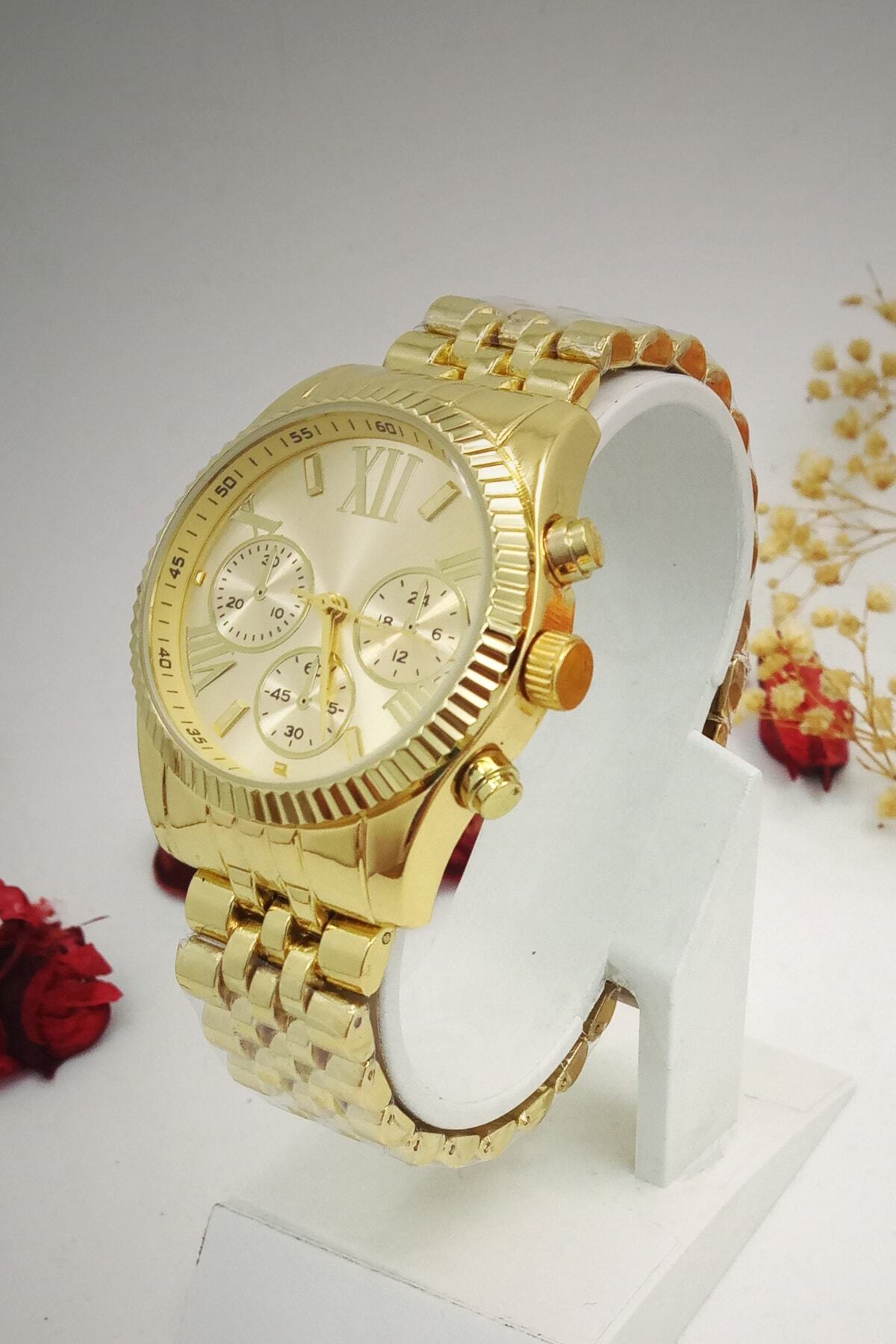 Full Gold Women Wrist Watch Roman Numeral Ipc Plated Stainless