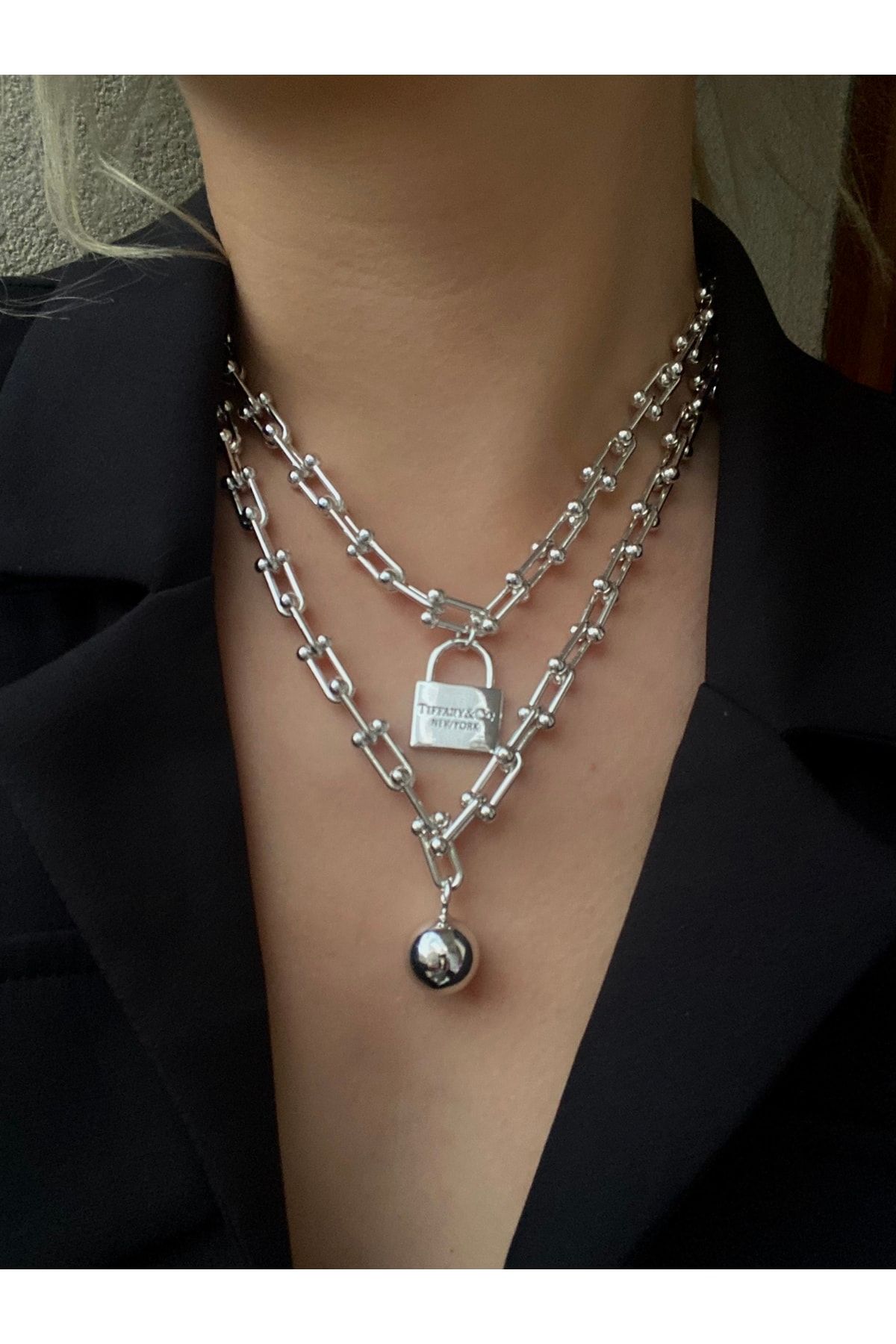 Double necklace hot sale silver