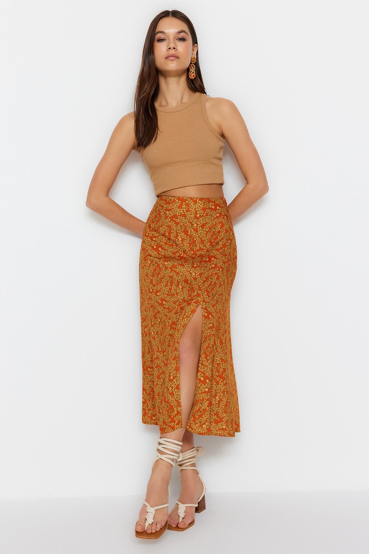 Orange animal print midi store skirt