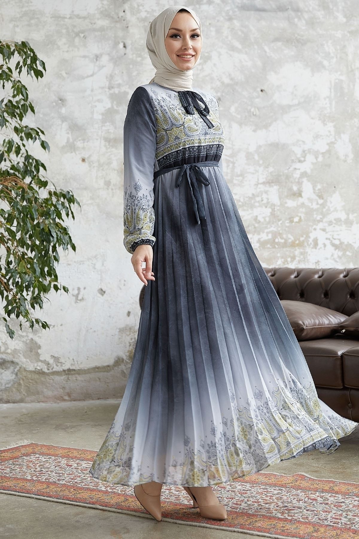 InStyle-Φόρεμα σιφόν με μοτίβο Lovella - Anthracite 4