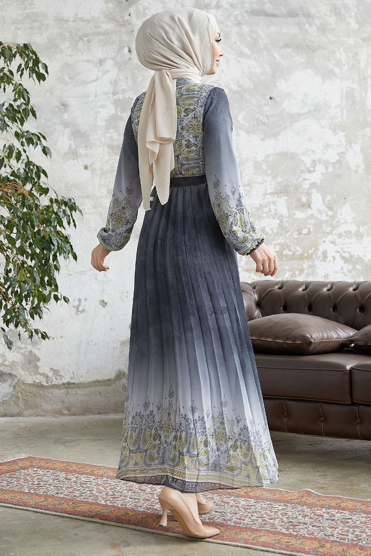 InStyle-Φόρεμα σιφόν με μοτίβο Lovella - Anthracite 5