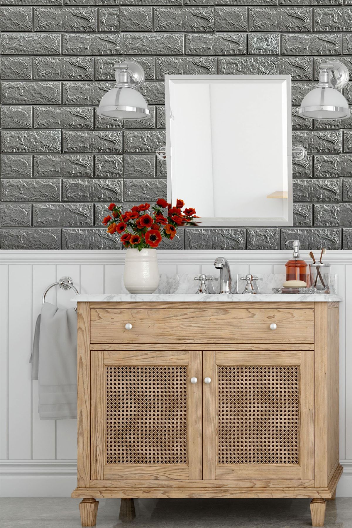 Bien Home 50x30 Cm 0,17 M² Kendinden Yapışkanlı Esnk Köpük Duvar Kağıdı Paneli 3d Boyutlu Tuğla Desen Antrasit