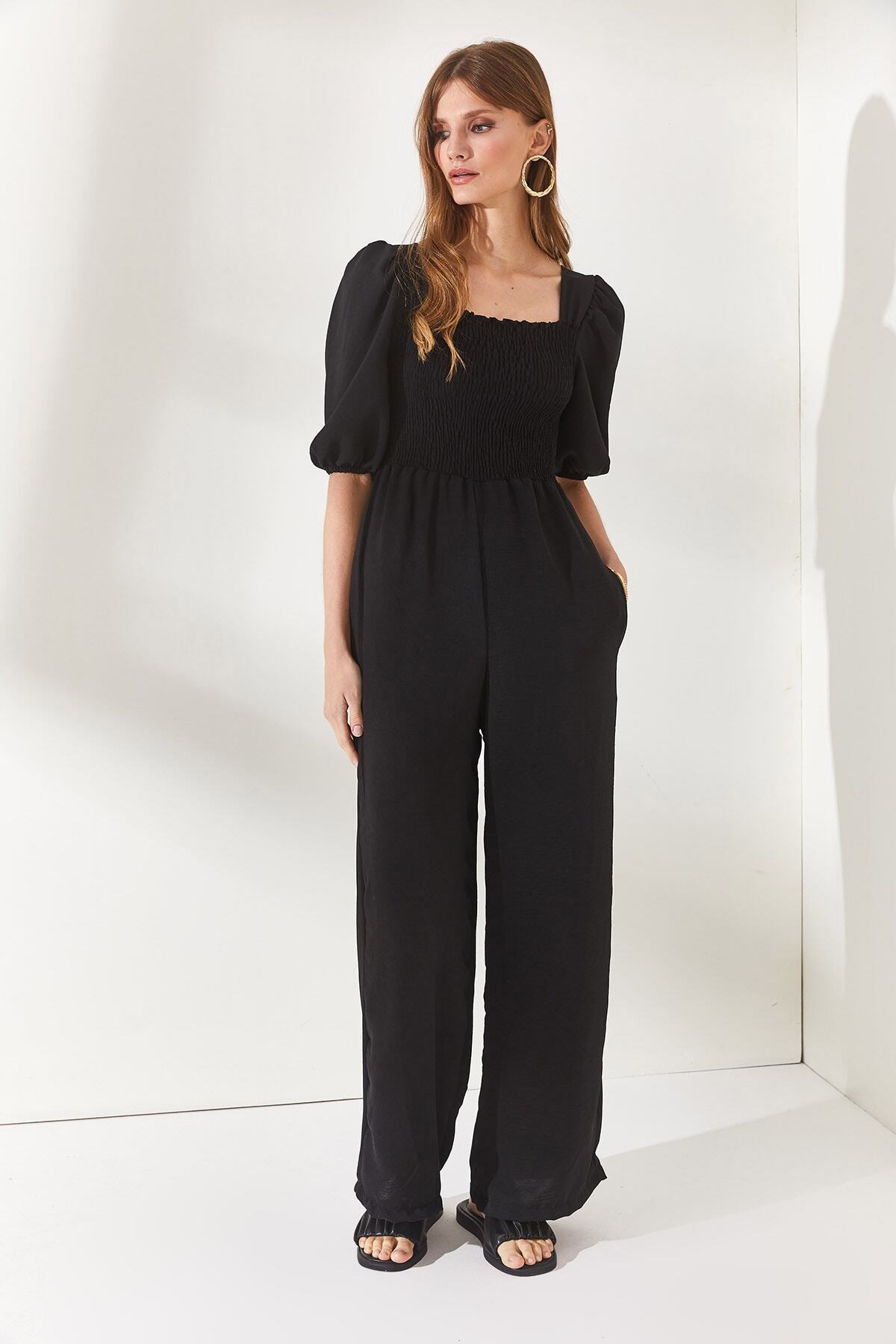 Olalook-Woman's Black Top Guiped Hidden Pocket Ayrobin Jumpsuit TLM-19000143 2