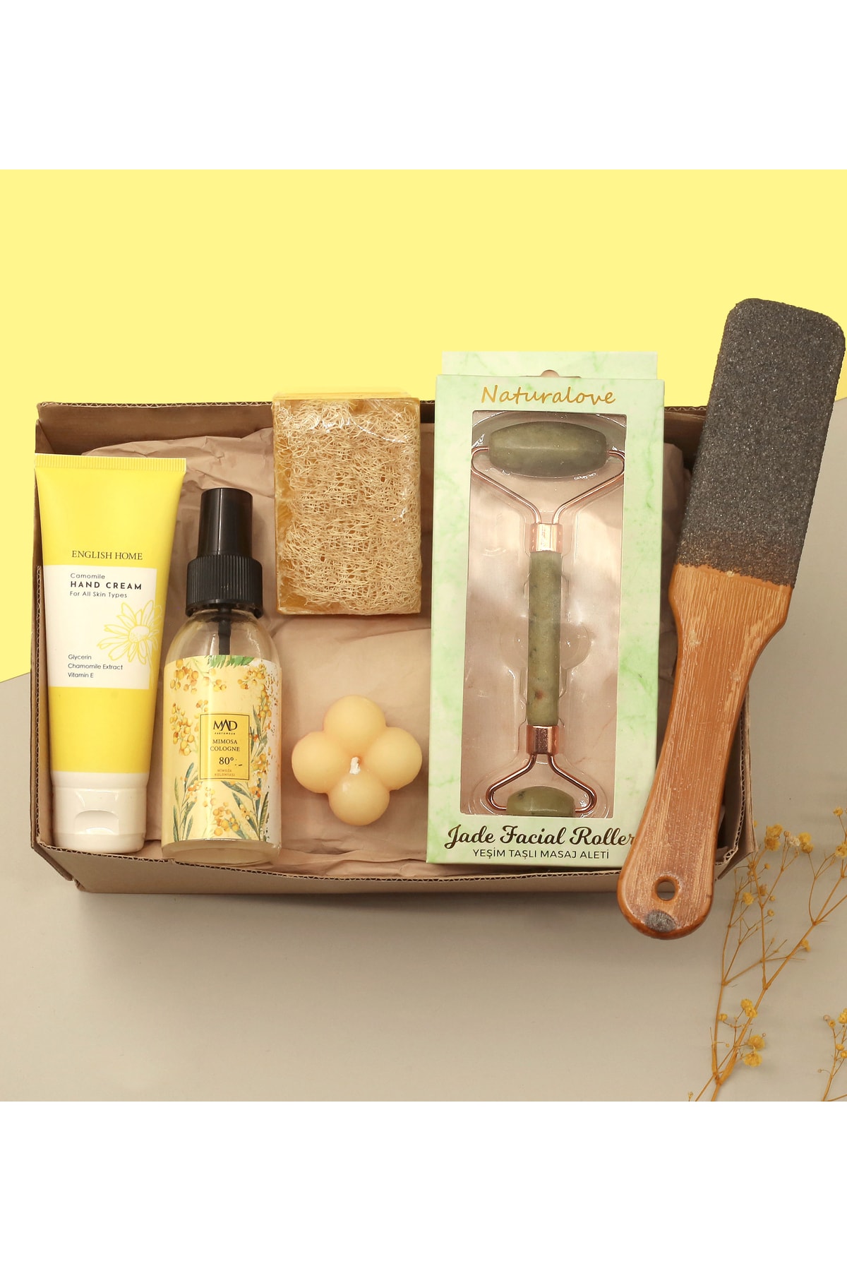 Jade Stone & Foot File & Hand Cream & Fiber Natural Soap & Cologne Spray & Bubble Candle Gift Set