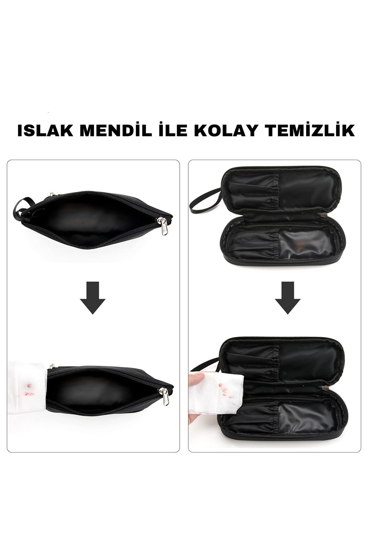 akcaglow Black Two Compartment Makeup Bag