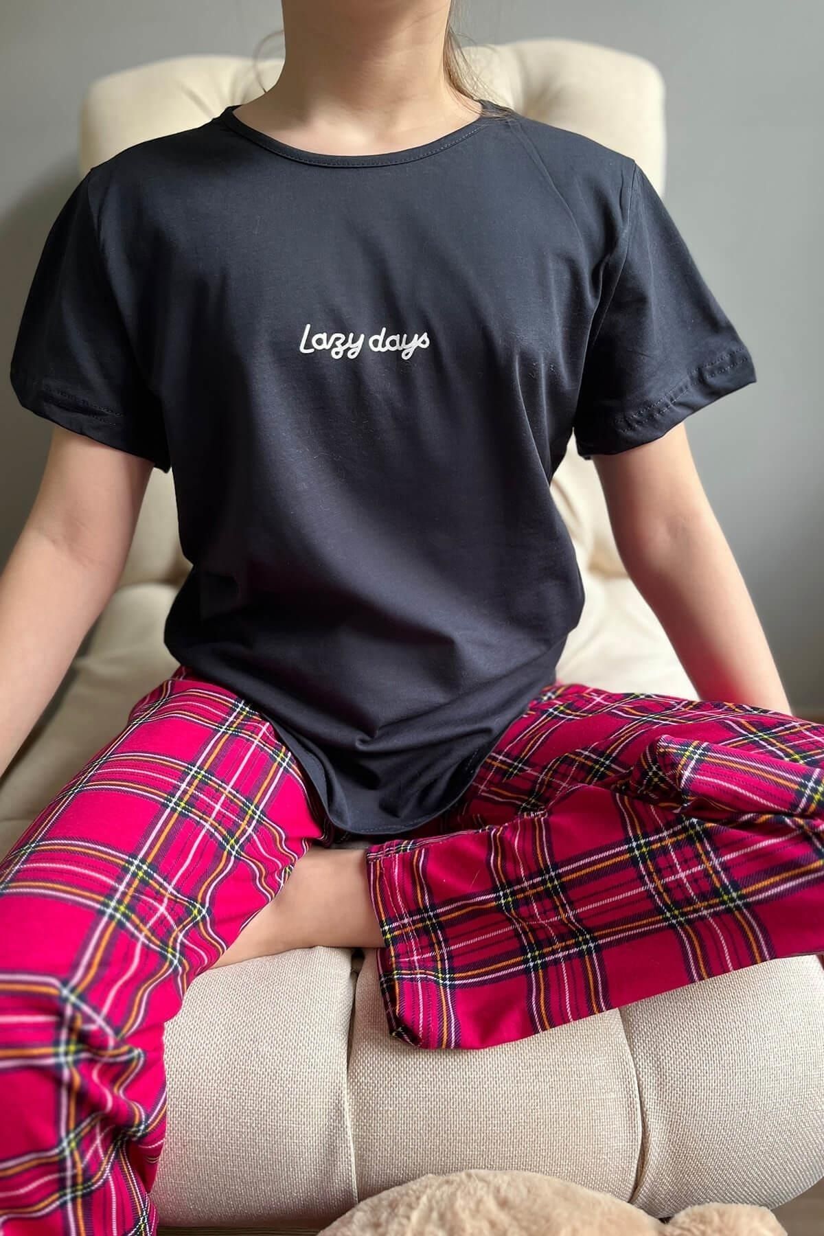 Pijamaevi-Lazy Days Kurzarm-Mutter-Tochter-Familien-Pyjama-Set für Kinder 3