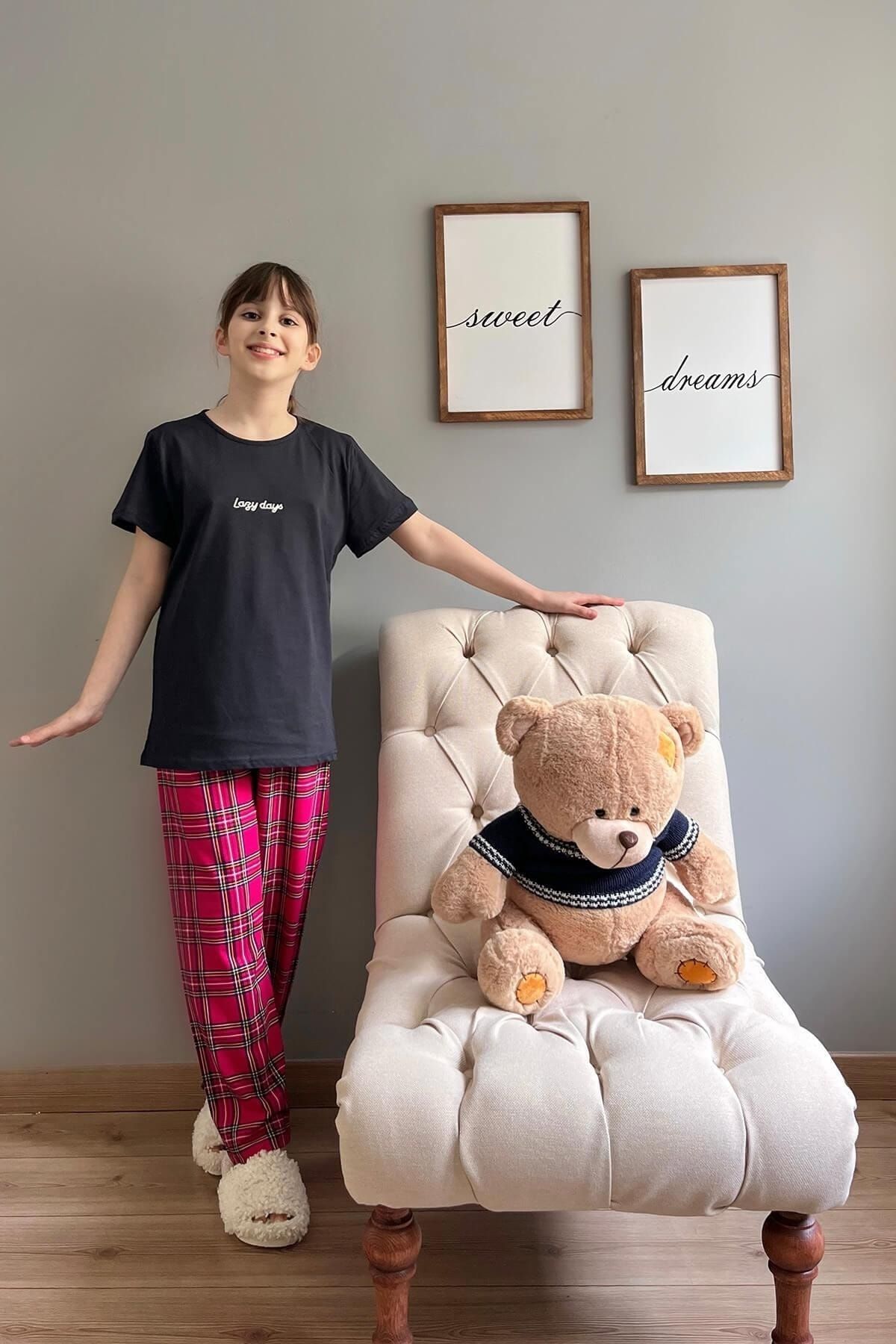 Pijamaevi-Lazy Days Kurzarm-Mutter-Tochter-Familien-Pyjama-Set für Kinder 4