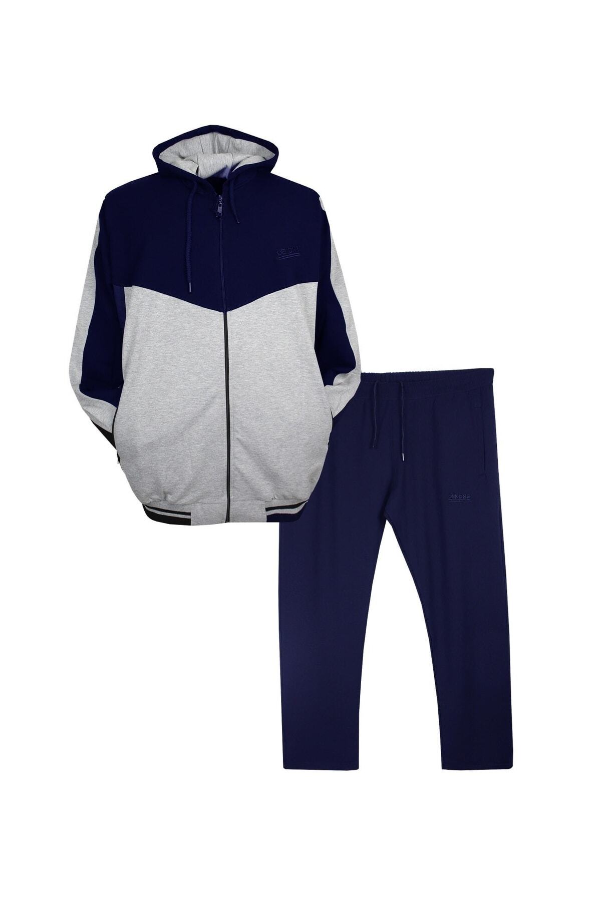 marufshop-Мъжки спортен екип с качулка, големи размери, сиво-тъмносиньо 7xl-10xl 1
