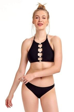 Kadın Siyah Deniz Kabuklu Büstiyer Bikini Takımı 00-1409-7092
