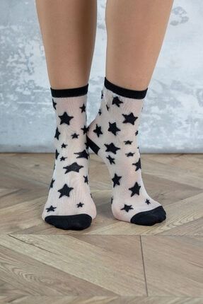 Kadın Siyah Yıldız Desenli Soket Çorap 12101W3001-001