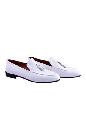 Erkek Hakiki Deri Beyaz Püsküllü Loafer Ayakkabı 1905753