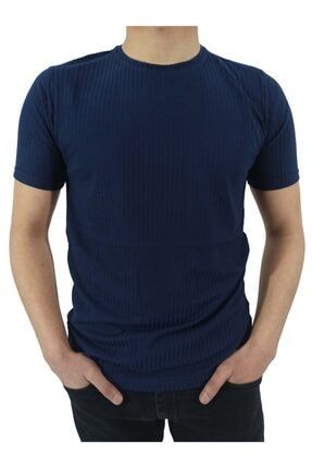 Erkek Mavi Kaşkorse Likralı T-shirt-7020 vava7020