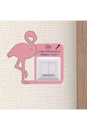Ahşap Sevimli Flamingo Lütfen Zile Basmayın Bebeğimiz Uyuyor Yazılı Zil Priz Uyarı Süsü Zil Uyarı fla