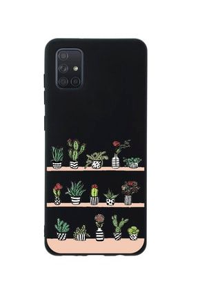 Samsung A71 Kaktüs Bahçesi Premium Silikonlu Siyah Telefon Kılıfı MCSAMA71LKAKB