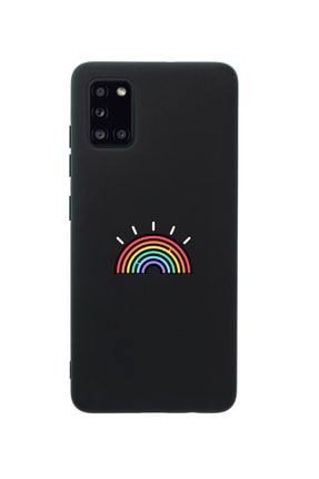 Samsung A31 Gökkuşağı Desenli Premium Silikonlu Siyah Telefon Kılıfı MCSAMA31LGKK