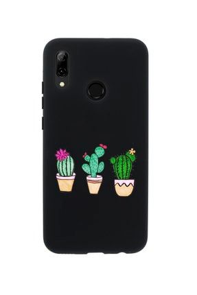 Huawei Psmart 2019 Üçlü Kaktüs Desenli Premium Silikonlu Siyah Telefon Kılıfı MCHPS19LKAKUC