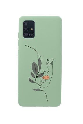 Samsung A51 Line Art Women Desenli Premium Silikonlu Yeşil Telefon Kılıfı MCSAMA70LLAW