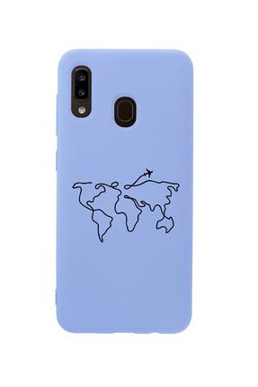 Samsung A30 Dünya Harita Rota Desenli Premium Silikonlu Lila Telefon Kılıfı MCSAM30LDHR
