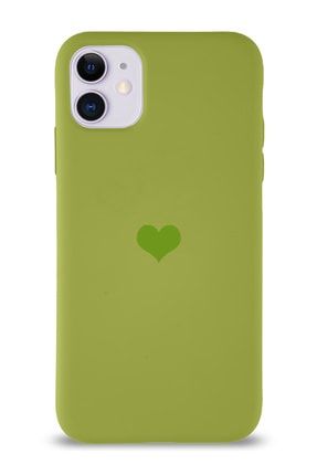 Apple Iphone 11 Kılıf Kalp Logolu Altı Kapalı Içi Kadife Lansman Silikon Kılıf - Yeşil KZY_KLP_IP11