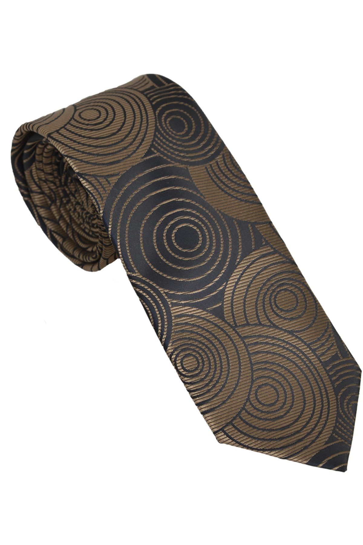 Brianze-Men's Geometric Pattern Brown Handkerchief Tie 2
