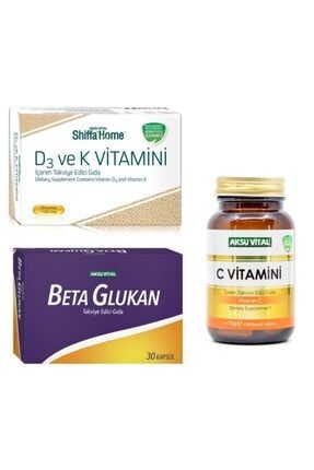 Beta Glukan 30 Kapsül + D3 Ve K2 Vitamini 1300 mg Softjel + Vitamin C 60 Tablet 1250 mg lokmanshop5073
