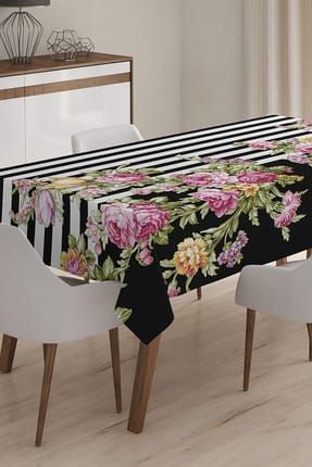 Modern Çiçek Desenli Dijital Baskılı 3D Masa Örtüsü - 140 x 180 cm realmasa10-140x180