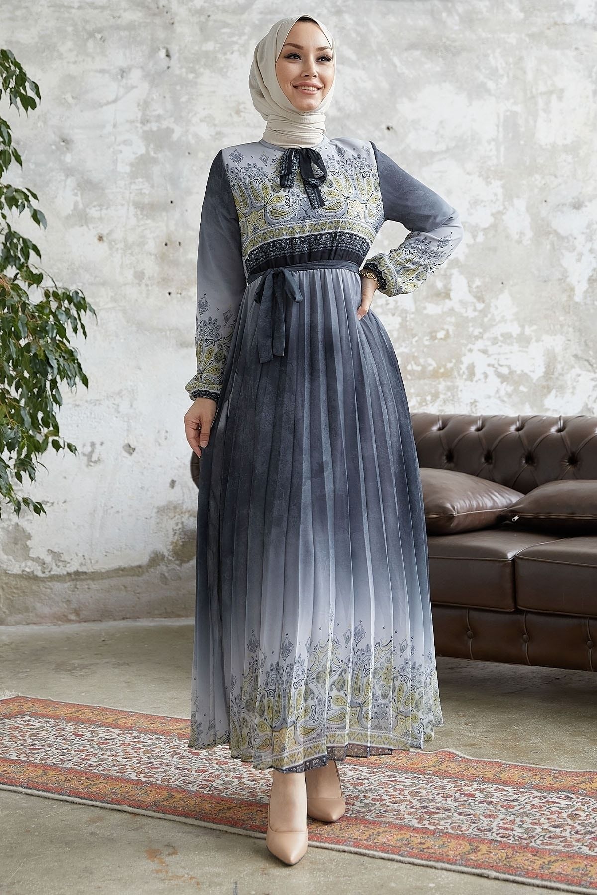 InStyle-Φόρεμα σιφόν με μοτίβο Lovella - Anthracite 1