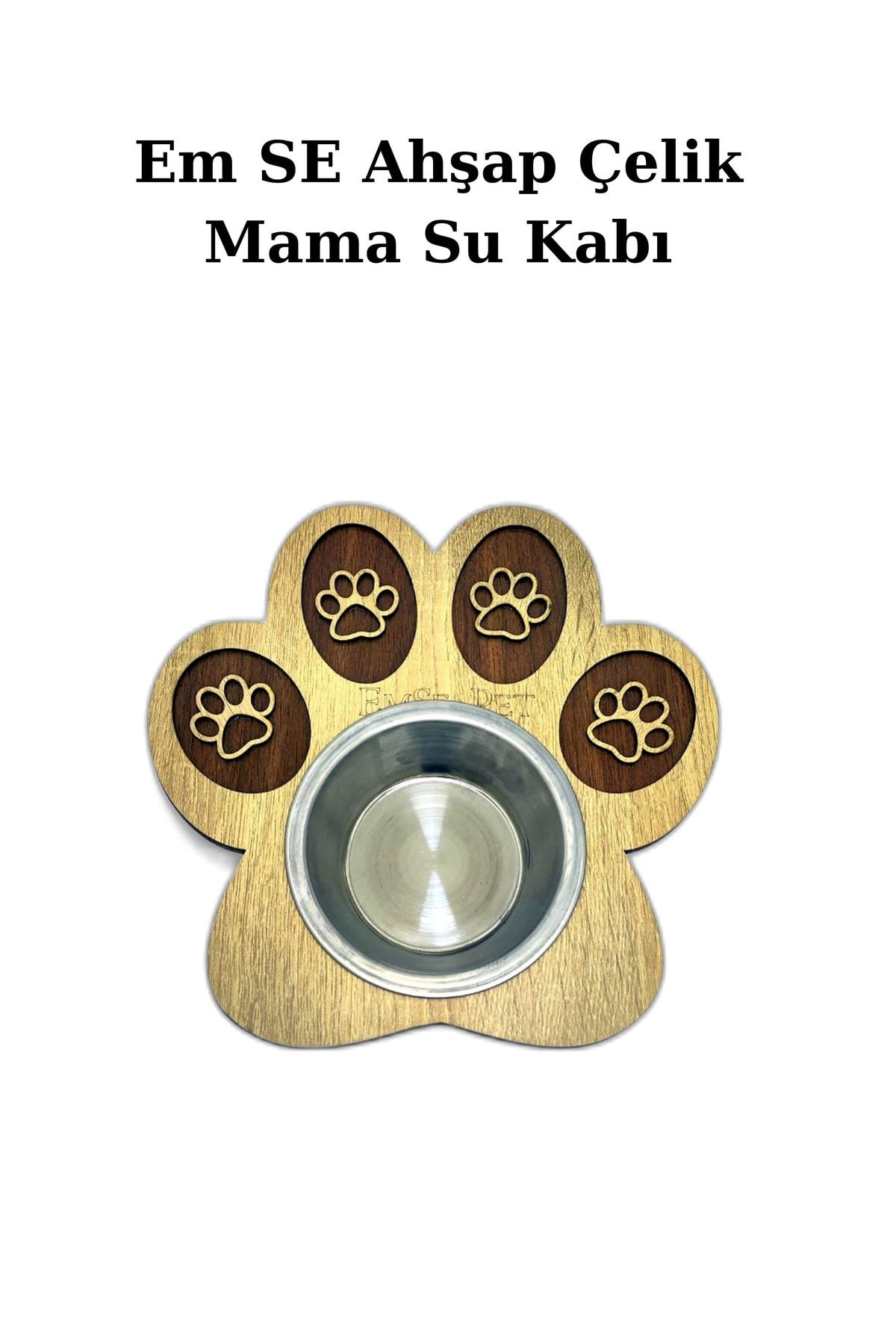 EMSE-Single Wooden Steel Cat Dog Food Water Bowl 1